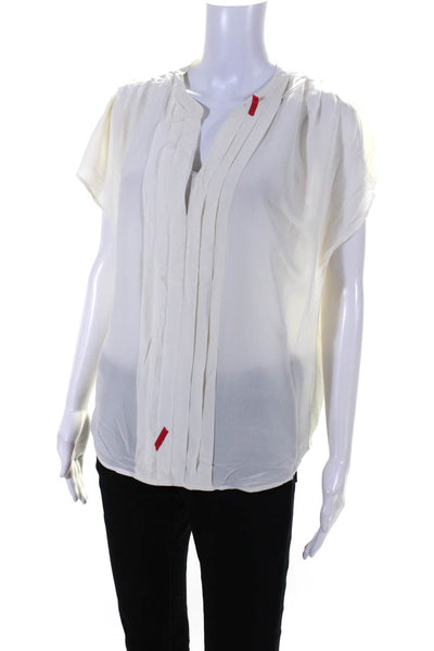 Joie Womens Short Dolman Sleeve Pleated Y Neck Top Blouse White Silk Size Small