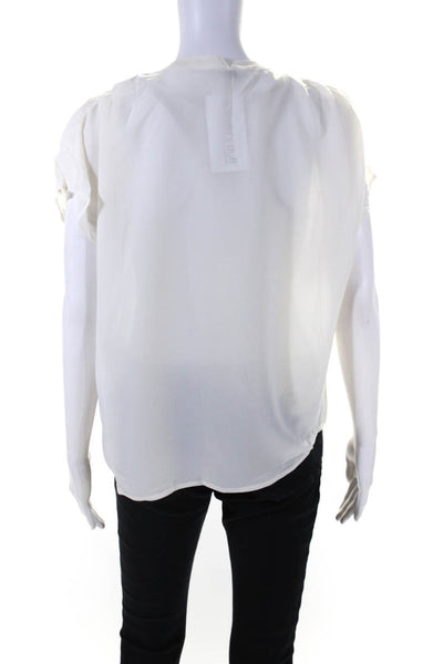 Joie Womens Short Dolman Sleeve Pleated Y Neck Top Blouse White Silk Size Small