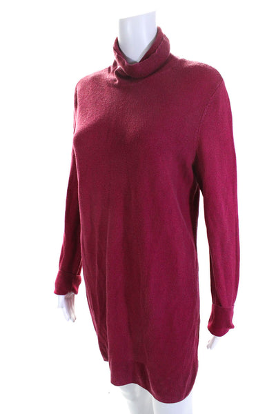 Eileen Fisher Womens Ribbed Knit Turtleneck Long Sleeve Sweater Dress Red Size M