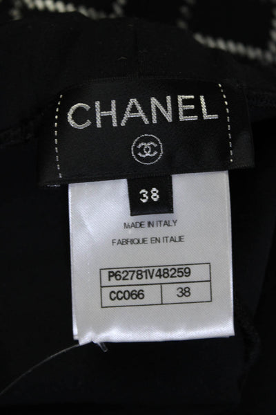 Chanel Womens 2020 Elastic Waistband CC Argyle Ankle Leggings Black White Size F