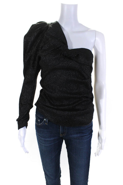 Isabel Marant Womens Metallic One Shoulder Top Blouse Black Size FR 36