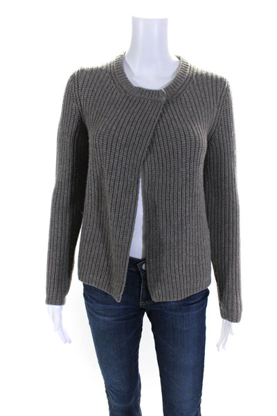 Peserico Womens Double Button Crew Neck Cardigan Sweater Gray Wool Size IT 42