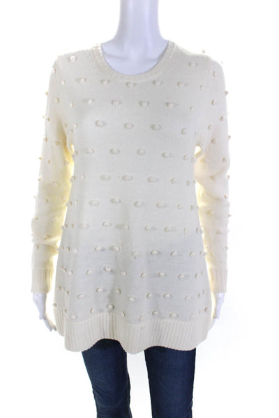 Lisa Perry Womens Oversized Round Neck Dotted Sweatshirt White Wool Size Small