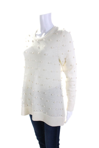 Lisa Perry Womens Oversized Round Neck Dotted Sweatshirt White Wool Size Small