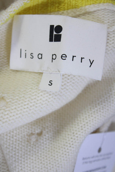 Lisa Perry Womens Oversized Round Neck Dotted Sweatshirt White Wool Size Small