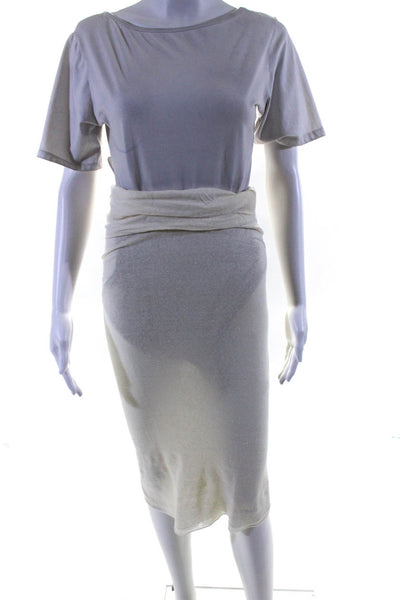 Urban Zen Womens Solid White Knit Pull On Midi Pencil Skirt Size XS