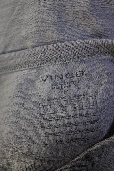 Vince Mens Cotton Round Neck Short Sleeve Button Up Henley T-Shirt Gray Size M