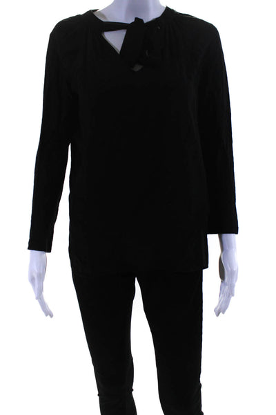 Sandro Paris Womens Silk Chiffon Tie V-Neck Long Sleeve Blouse Top Black Size 1