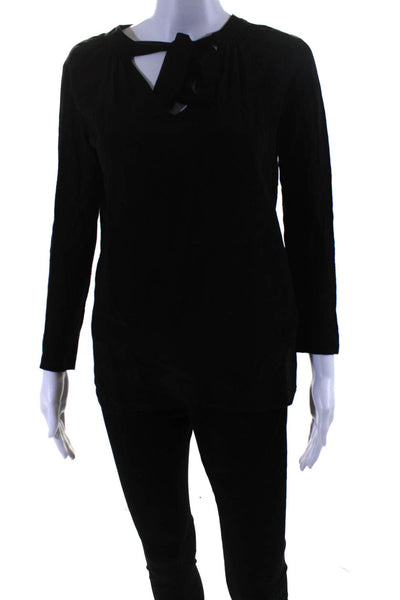 Sandro Paris Womens Silk Chiffon Tie V-Neck Long Sleeve Blouse Top Black Size 1