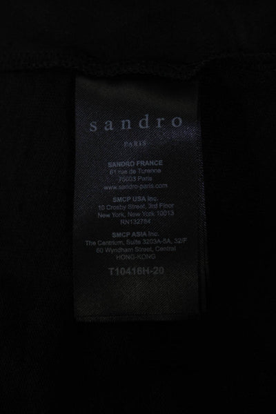 Sandro Paris Womens Silk Chiffon Tie V-Neck Long Sleeve Blouse Top Black Size 1