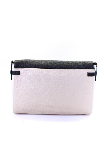 Kate Spade New York Womens Pebbled Leather Flap Large Clutch Handbag Black Ivory