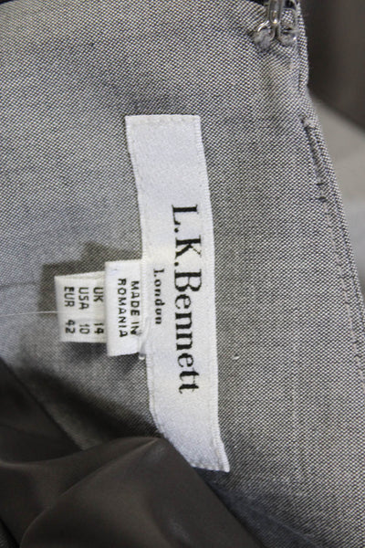 L.K. Bennett Womens Gray Wool Crew Neck Zip Back Sleeveless Shift Dress Size 10