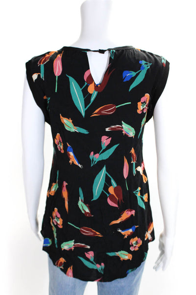 Beatrice Womens Black Bird Print Scoop Neck Sleeveless Tunic Blouse Top Size 2