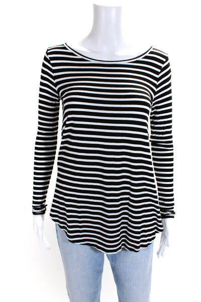 Calypso Saint Barth Womens Black Striped Scoop Neck Long Sleeve Knit Top Size XS