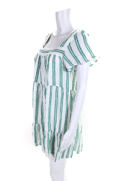 Rails Womens Linen Striped Print Tiered Square-Neck A-Line Dress White Size XS