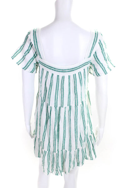 Rails Womens Linen Striped Print Tiered Square-Neck A-Line Dress White Size XS