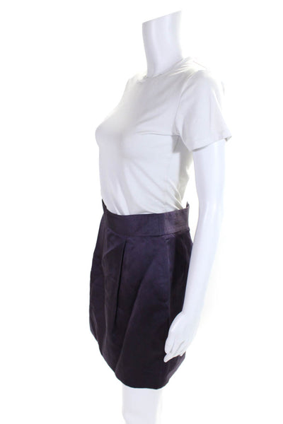 Tory Burch Womens Silk Pleated Buttoned Zipped Straight Skirt Purple Size 4