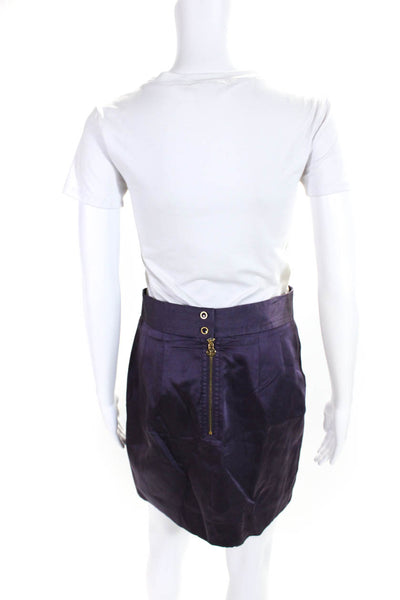 Tory Burch Womens Silk Pleated Buttoned Zipped Straight Skirt Purple Size 4