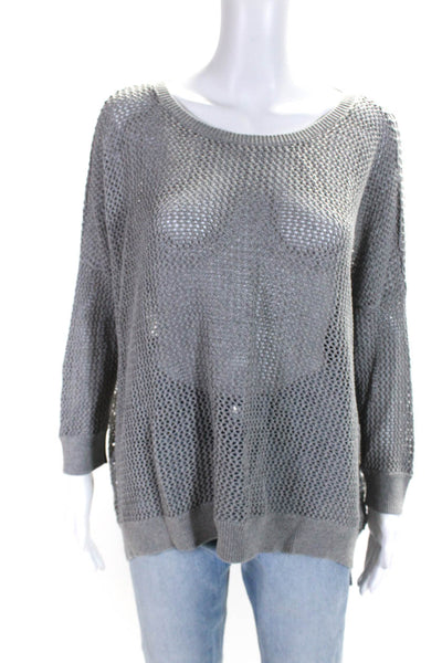 Cotton By Autumn Cashmere Womens Cotton Mesh Textured Pullover Top Gray Size L