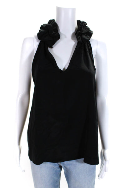 Geren Ford Womens Silk Ruffled Sleeveless Pullover Tank Top Blouse Black Size L