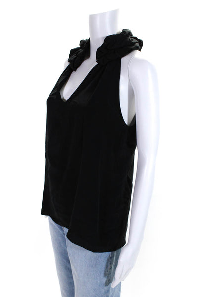 Geren Ford Womens Silk Ruffled Sleeveless Pullover Tank Top Blouse Black Size L