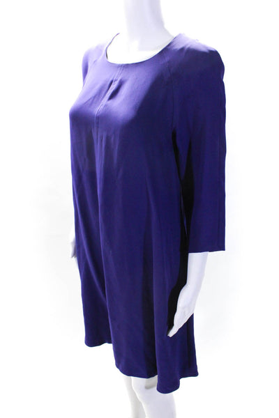 Lisa Perry Womens Back Zip 3/4 Sleeve Crew Neck Silk Shift Dress Purple Size 4