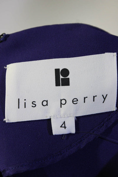 Lisa Perry Womens Back Zip 3/4 Sleeve Crew Neck Silk Shift Dress Purple Size 4