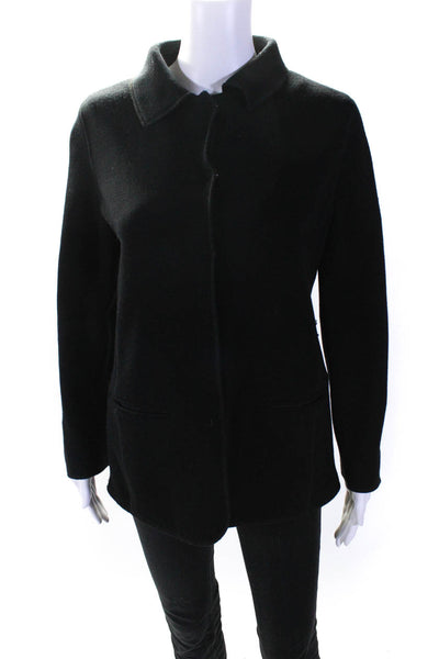 Armani Collezioni Womens Button Front Collared Knit Jacket Black Cotton Size 4