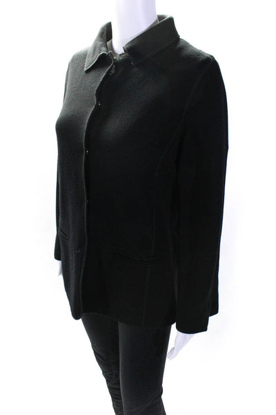 Armani Collezioni Womens Button Front Collared Knit Jacket Black Cotton Size 4