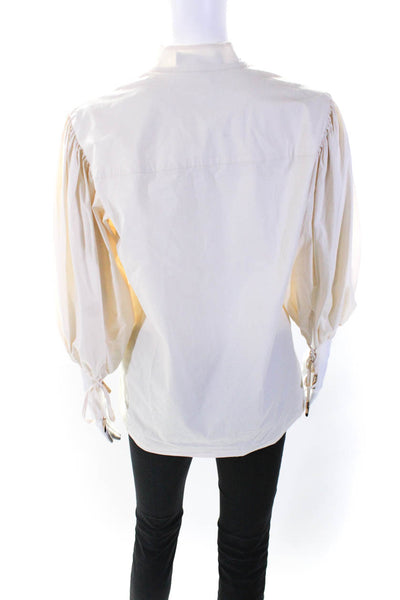 Salvatore Ferragamo Womens 3/4 Sleeve Pocket Front Blouse Cream White Size IT 38