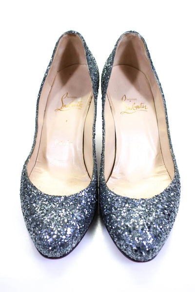 Christian Louboutin Womens Sequined Slide On Pumps Silver Size 36.5 6.5