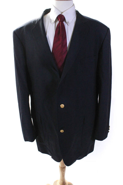 Loro Piana Mens Solid Black Wool Three Button Long Sleeve Blazer Jacket Size 50