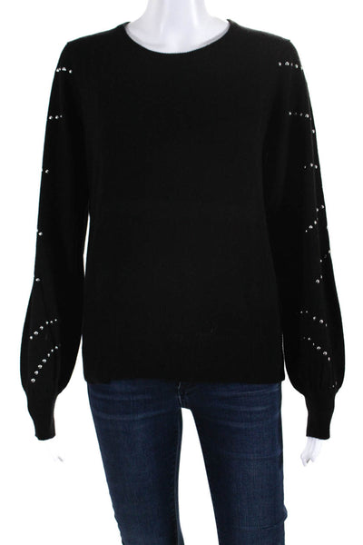 Generation Love Womens Wool Knit Studded Sleeve Crewneck Sweater Black Size S