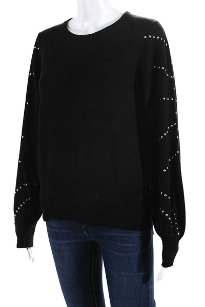 Generation Love Womens Wool Knit Studded Sleeve Crewneck Sweater Black Size S