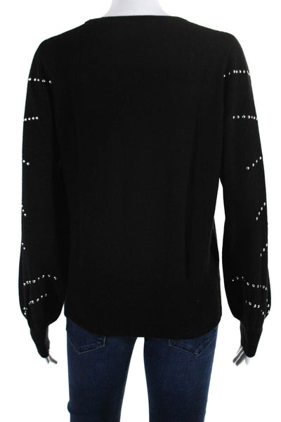 Generation Love Womens Wool Knit Studded Sleeve Crewneck Sweater Black Size S