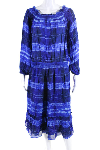 Nicole Miller Womens 3/4 Sleeve Off Shoulder Striped Midi Dress Blue Size Medium