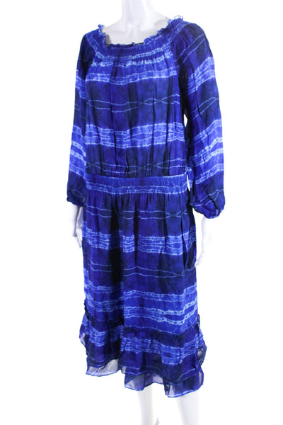 Nicole Miller Womens 3/4 Sleeve Off Shoulder Striped Midi Dress Blue Size Medium