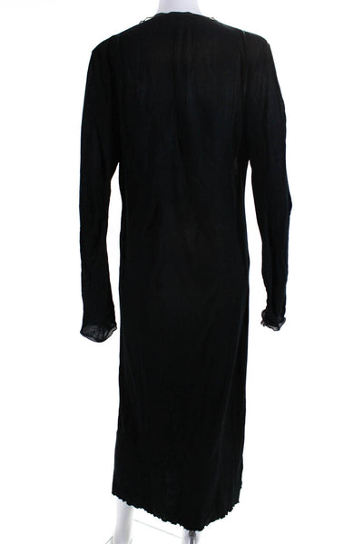 Frette Womens Long Sleeve V Neck Ribbed Knit Midi Shirt Dress Black Size Small