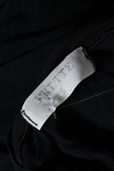 Frette Womens Long Sleeve V Neck Ribbed Knit Midi Shirt Dress Black Size Small