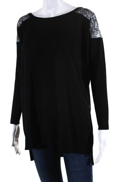 D. Exterior Womens 3/4 Sleeve Scoop Neck Lace Trim Sweater Black Wool Size Small