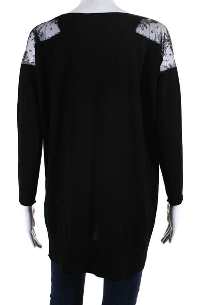 D. Exterior Womens 3/4 Sleeve Scoop Neck Lace Trim Sweater Black Wool Size Small