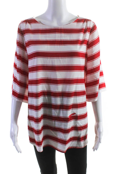 Rosie Pope Womens Short Sleeve Striped Round Neck Tunic Top Red White Medium