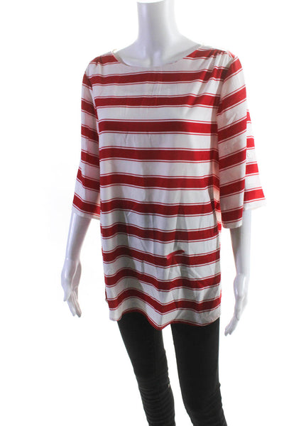 Rosie Pope Womens Short Sleeve Striped Round Neck Tunic Top Red White Medium