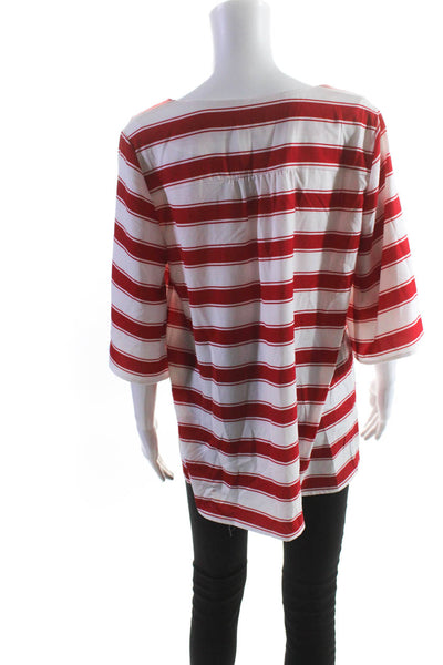 Rosie Pope Womens Short Sleeve Striped Round Neck Tunic Top Red White Medium