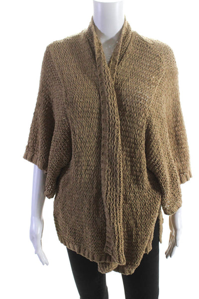 Calypso Saint Barth Womens Loose Knit Short Sleeve Open Cardigan Brown Size 0