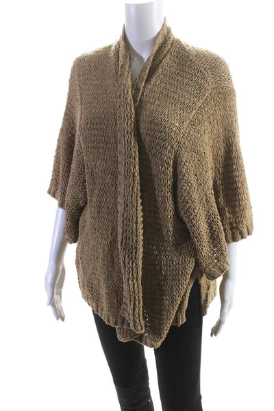 Calypso Saint Barth Womens Loose Knit Short Sleeve Open Cardigan Brown Size 0