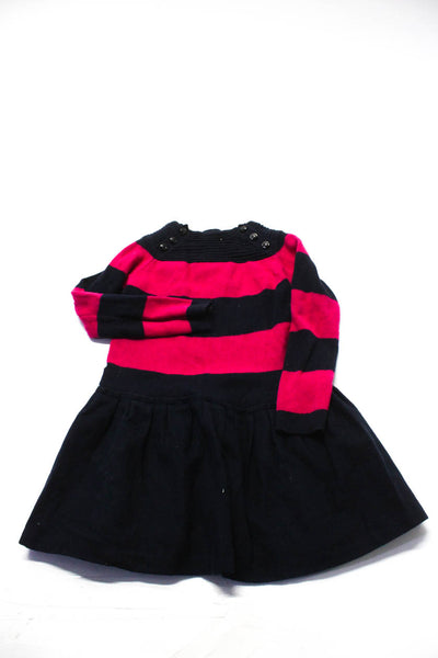 Jacadi Childrens Girls Striped Drop Waist Sweater Dress Pink Navy Blue Size 8