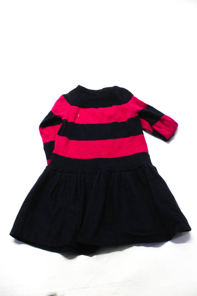 Jacadi Childrens Girls Striped Drop Waist Sweater Dress Pink Navy Blue Size 8