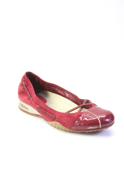 Cole Haan Womens Suede Patent Leather Cap Toe Flats Boat Shoes Red Beige Size 7