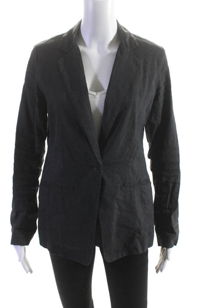 Eileen Fisher Womens Thin One Button Long Sleeved Collared Blazer Gray Size 4